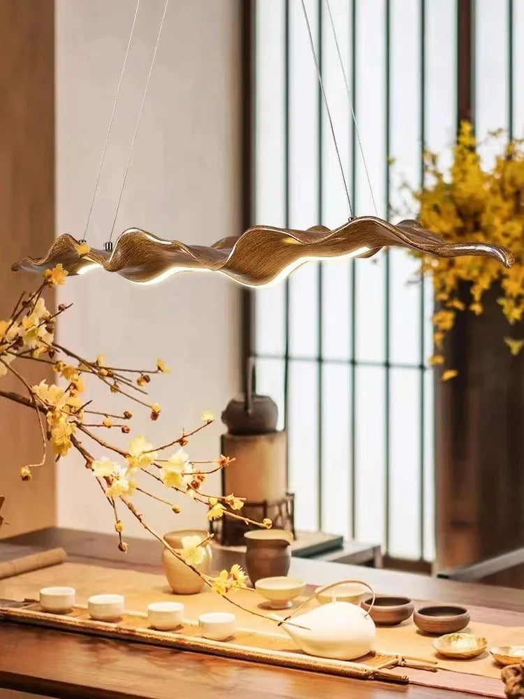 Vintage leaf pendant lights with tea house style LED chandelier fixtures for indoor decor lighting