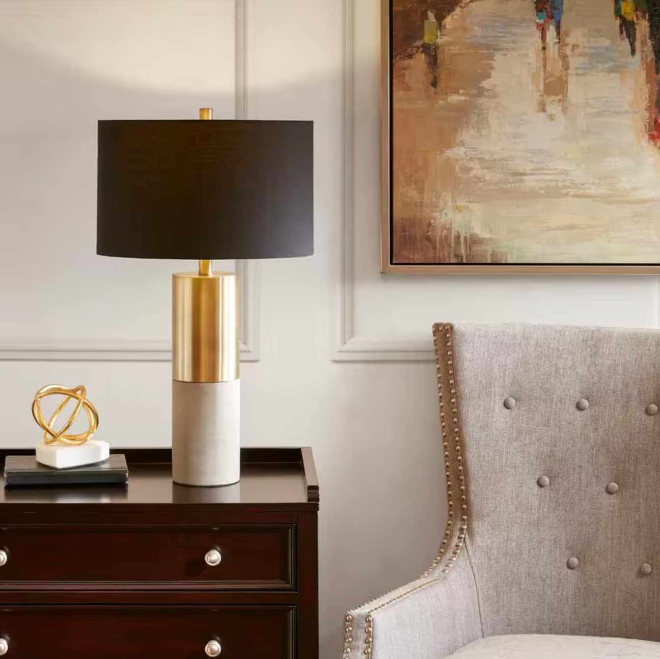 Hampton Black & Golden Concrete Table Lamp