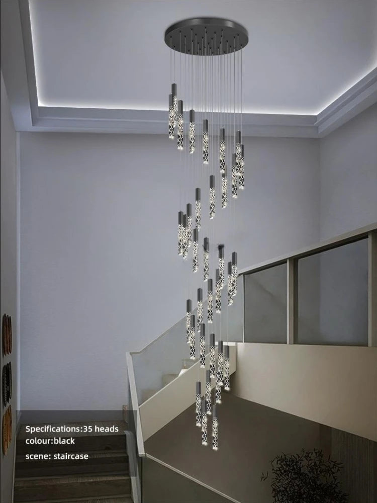 Duplex Loft Spiral Staircase Long Chandelier